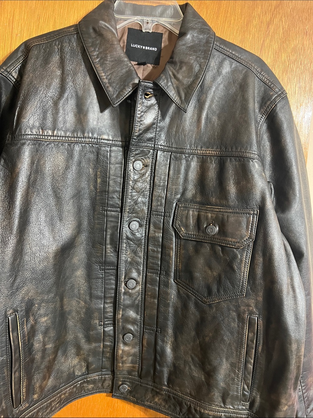 NWT! Lucky Brand Distressed Leather Trucker